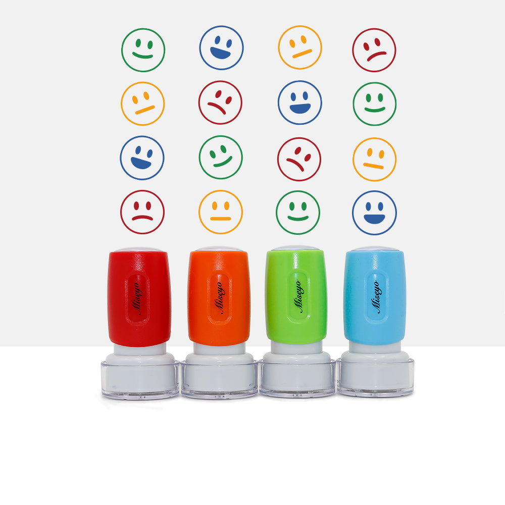 Miseyo Pre-Ink Teacher Stamp Set - 4 Color Mood Expressions