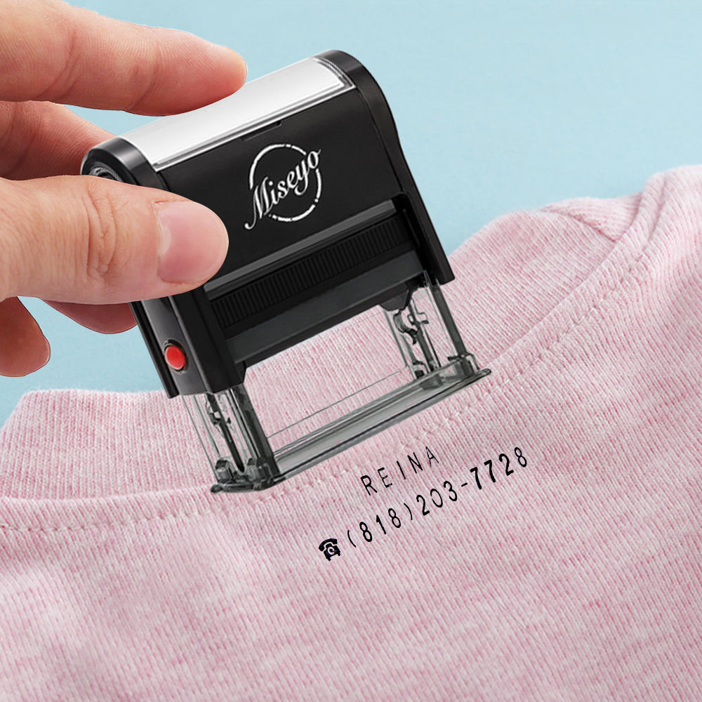 Miseyo Custom Clothing Name Stamp Personalized up to 3 Lines - 2 Ink Pad Included