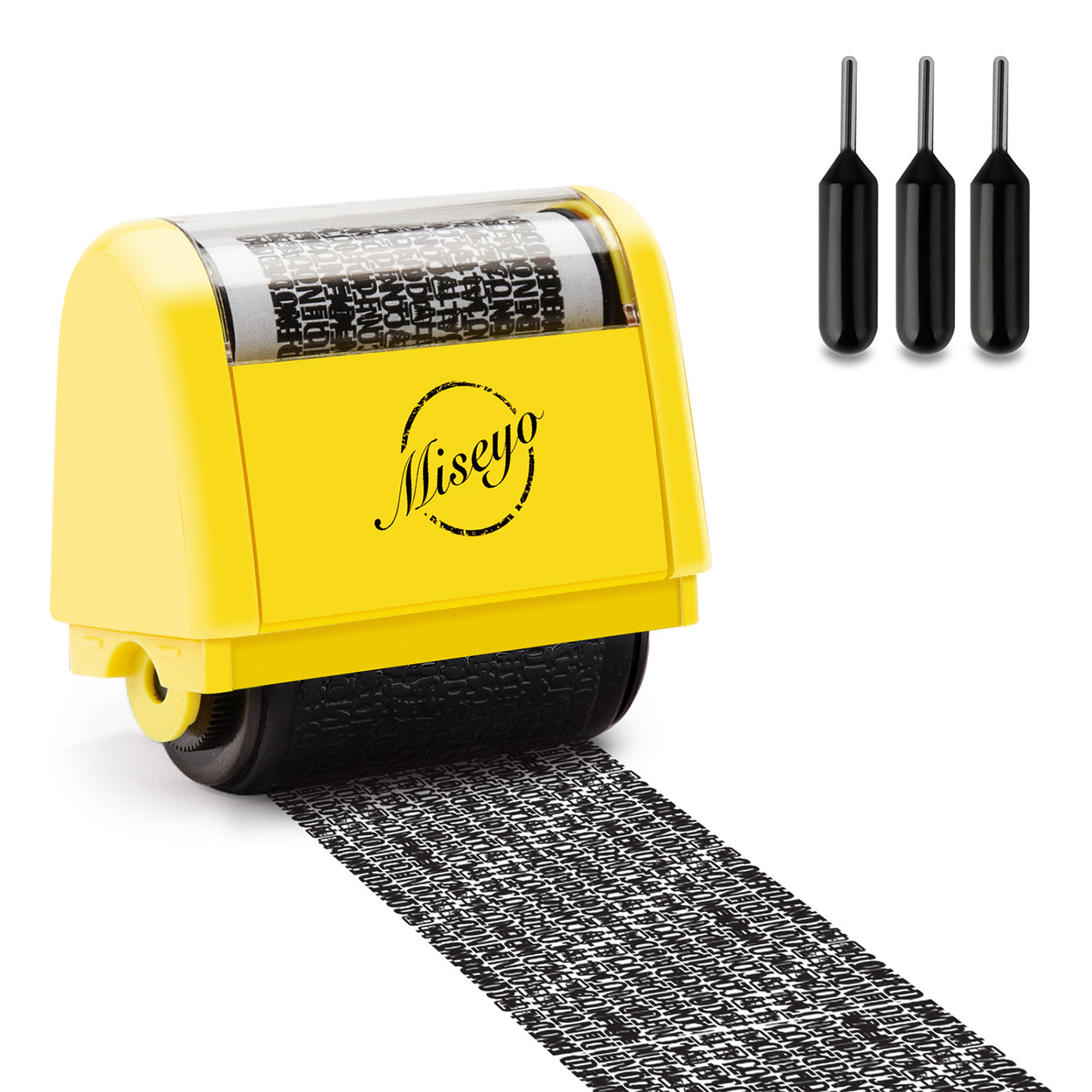 Miseyo Wide Identity Theft Protection Roller Stamp - Yellow (3 Refill Ink Included)