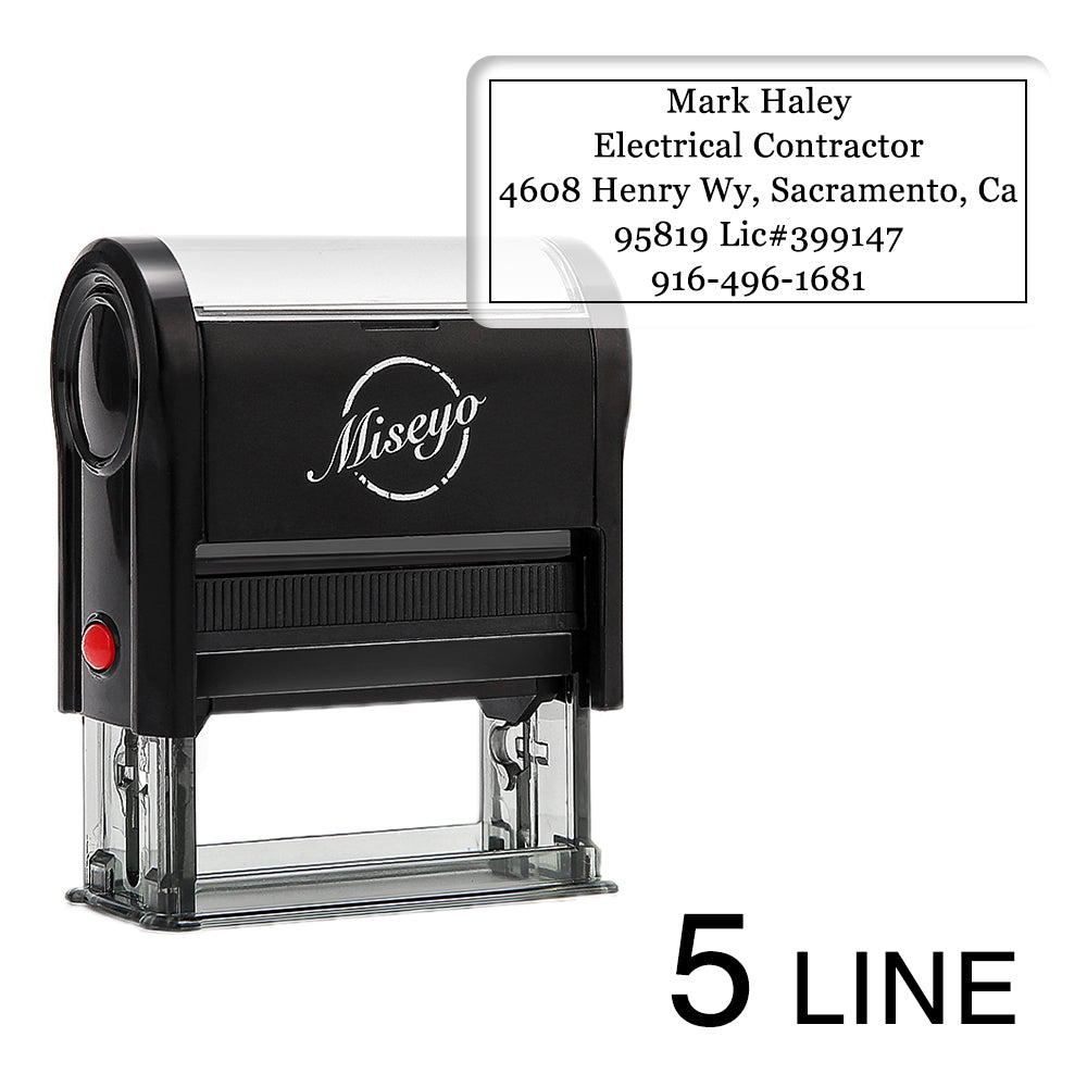 Miseyo Custom Self Inking Rubber Stamp - 5 Lines - 2 Ink Pads Included
