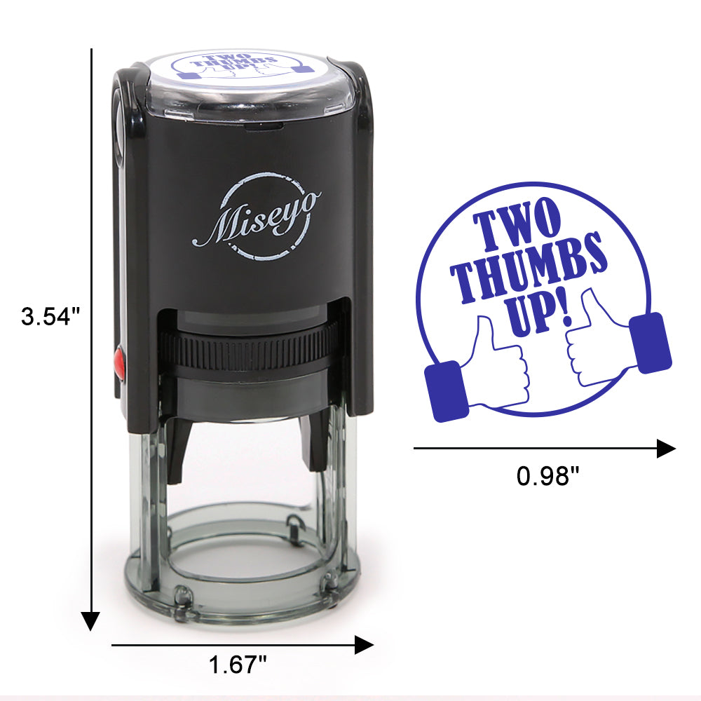 Two Thumbs Up Like - Miseyo Self-Inking Round Rubber Teacher Stamp - Blue Ink