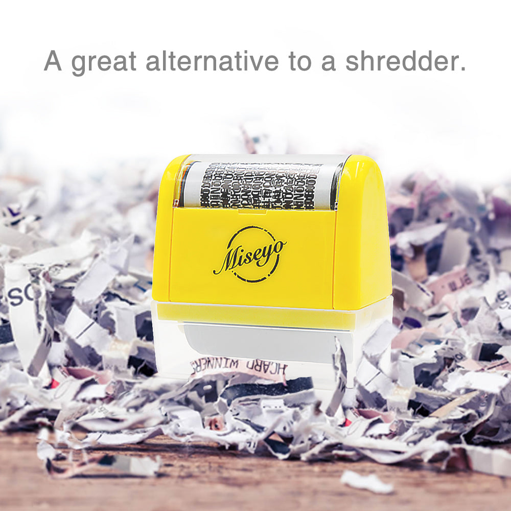 Miseyo Wide Identity Theft Protection Roller Stamp - Yellow (3 Refill Ink Included)