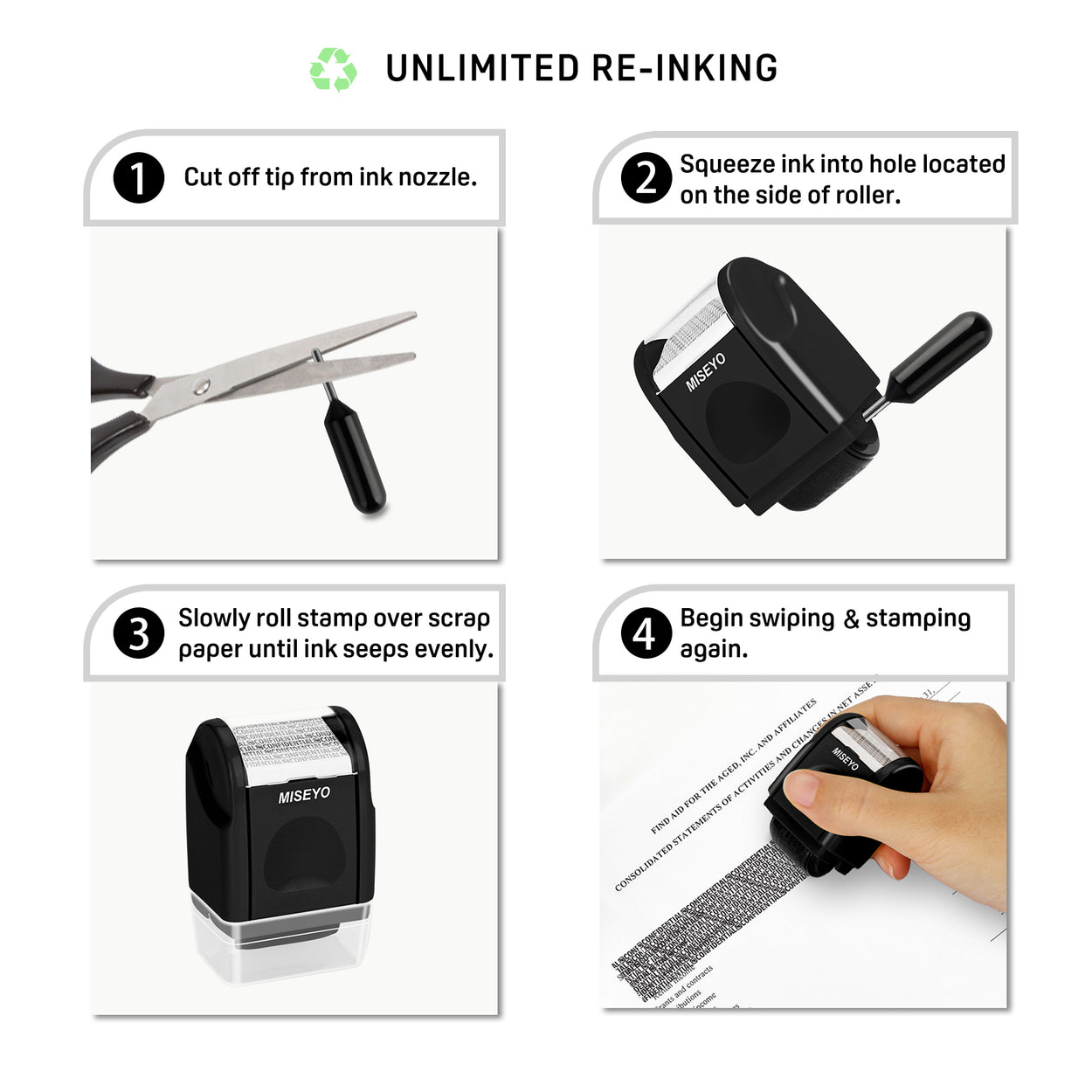 Miseyo Mini Identity Theft Protection Roller Stamp - Black
