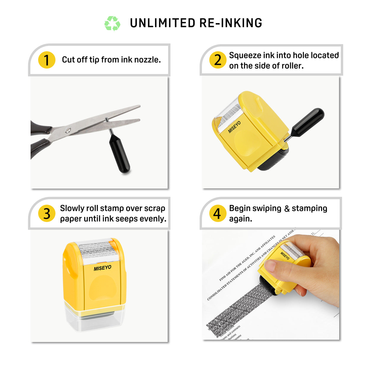 Miseyo Mini Identity Theft Protection Roller Stamp - Yellow