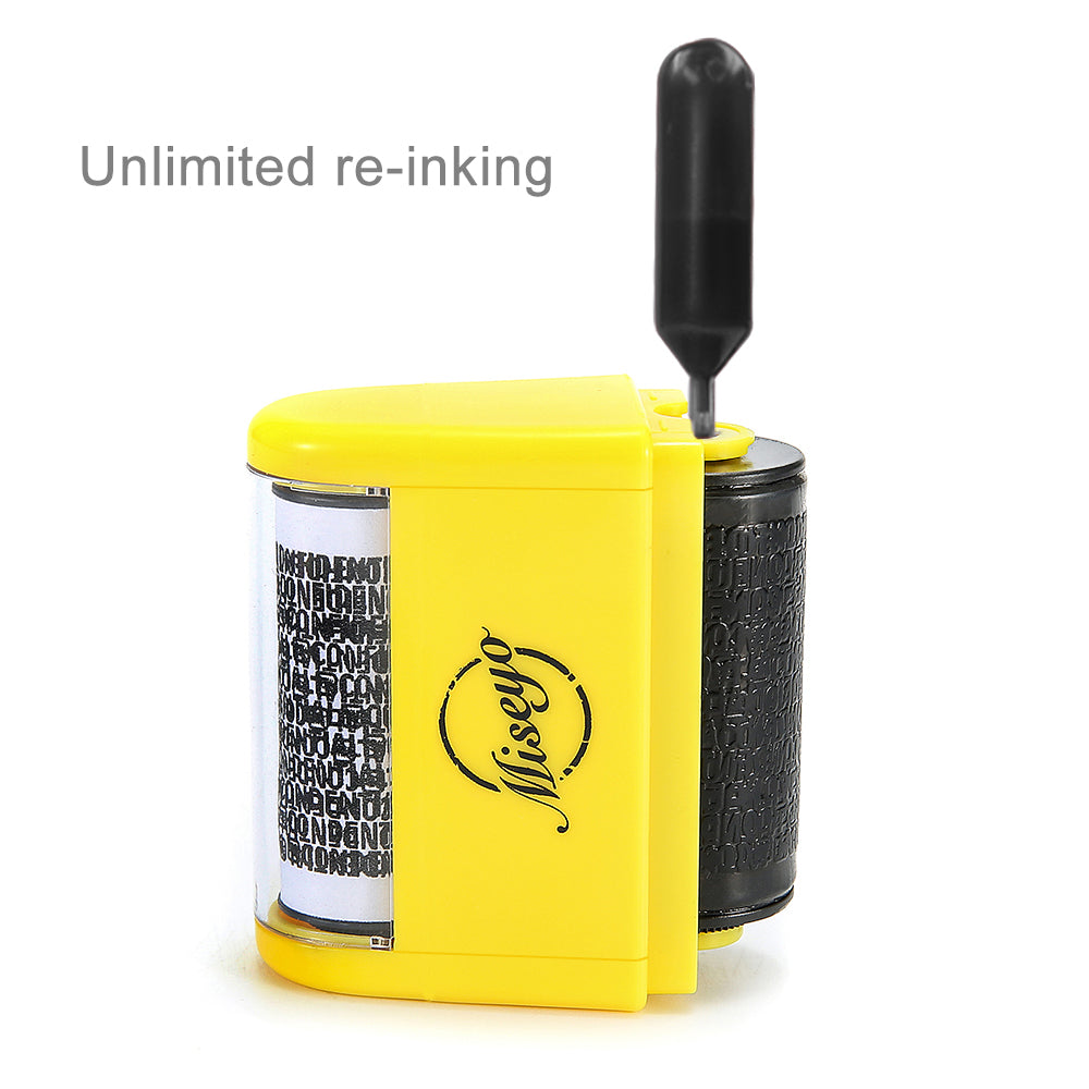 Miseyo Wide Identity Theft Protection Roller Stamp - Yellow (3 Refill Ink Included)