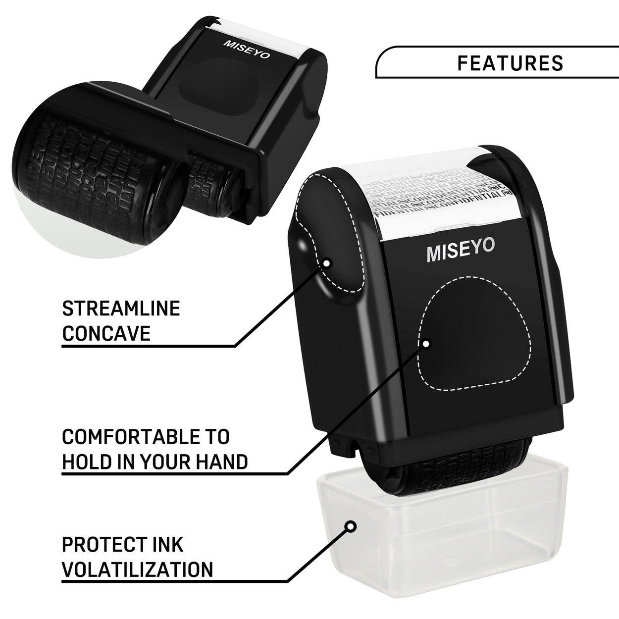 Miseyo Mini Identity Theft Protection Roller Stamp - Black