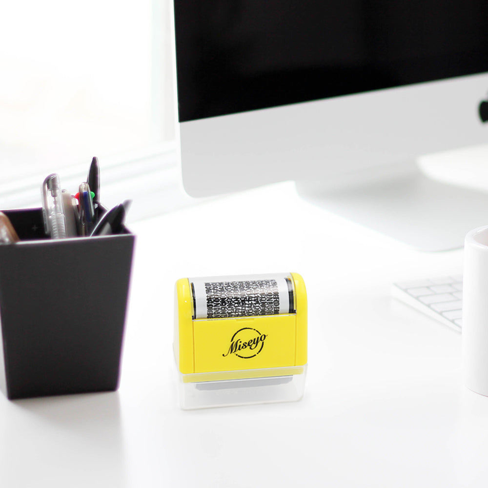 Miseyo Wide Identity Theft Protection Roller Stamp - Yellow (3 Refill Ink Included)