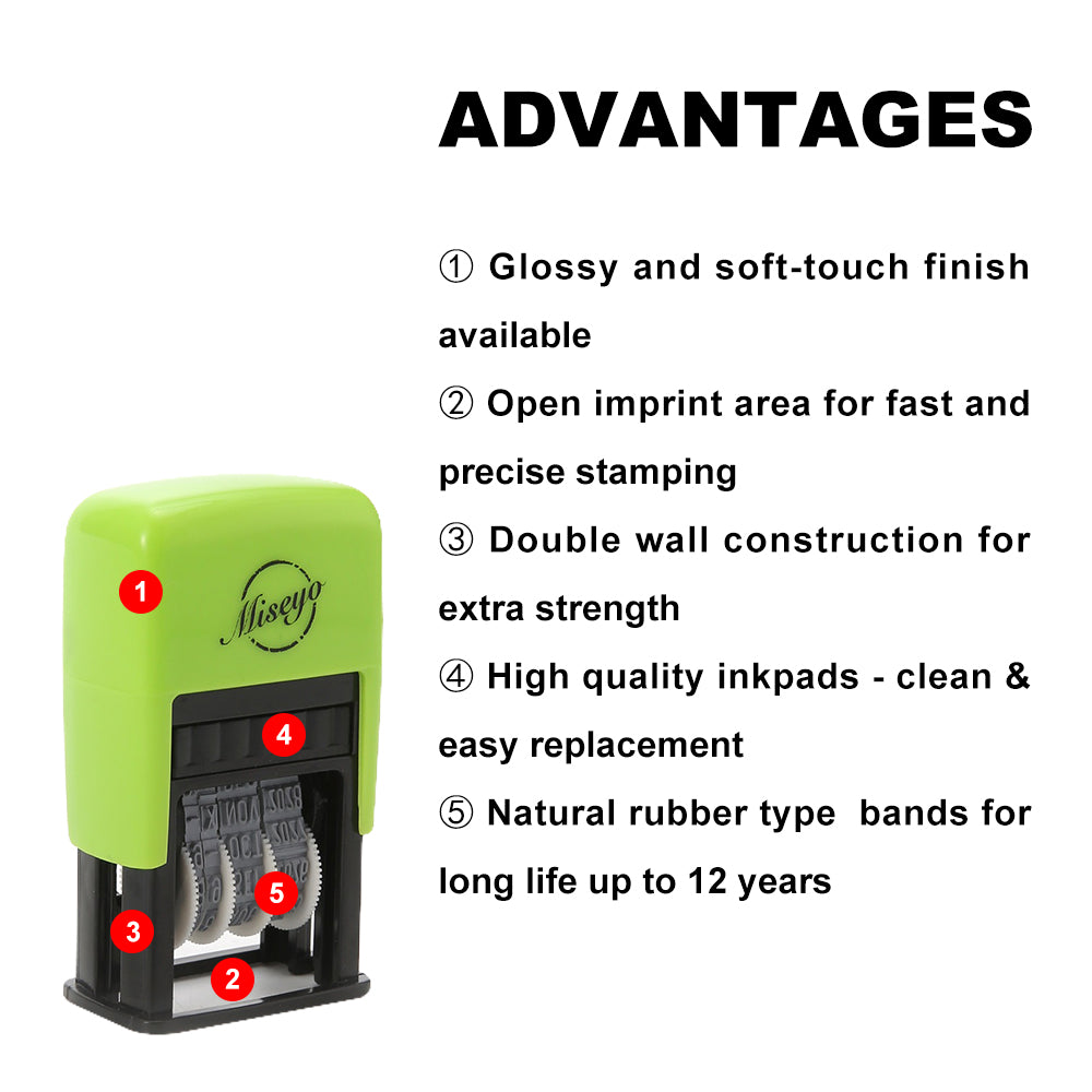 Miseyo Self Inking Date Stamp - Black Ink (2 Refill Ink pad Included)