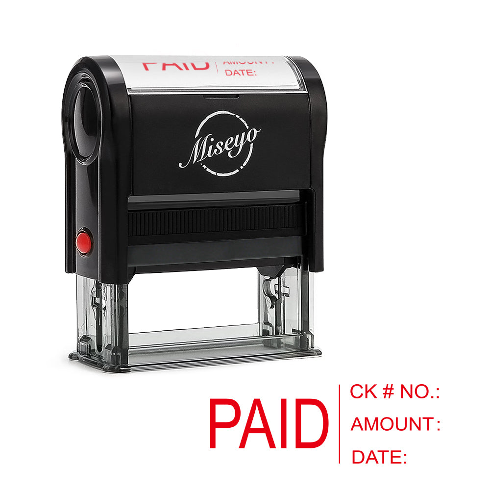 Miseyo Paid Stamp Self Inking with Date, Check Number, Amount - Red Ink