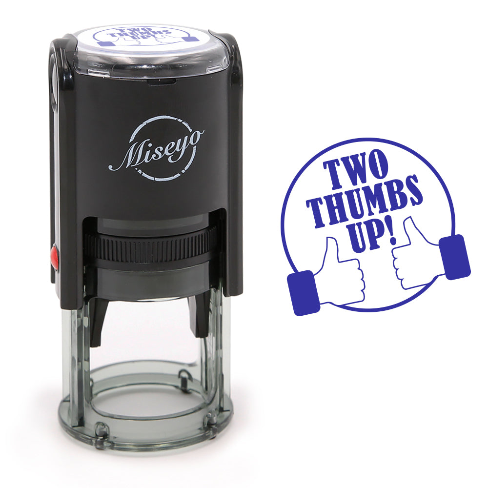 Two Thumbs Up Like - Miseyo Self-Inking Round Rubber Teacher Stamp - Blue Ink