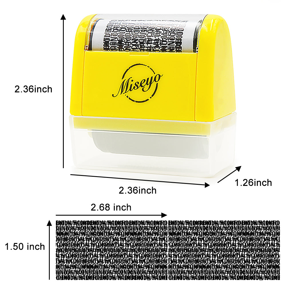 Miseyo Wide Identity Theft Protection Roller Stamp - Yellow (3 Refill Ink Included)