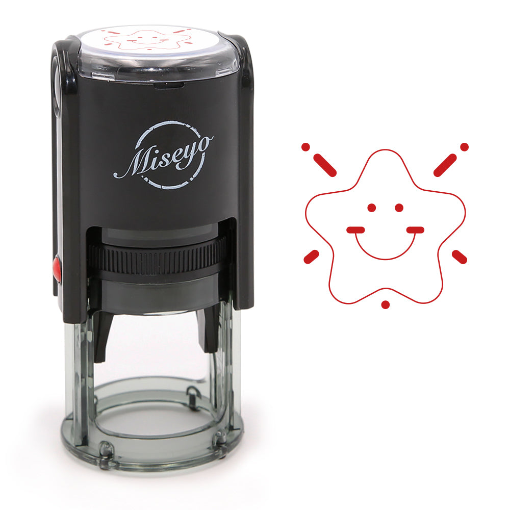 Happy Star - Miseyo Self-Inking Round Teacher Stamp - Red Ink