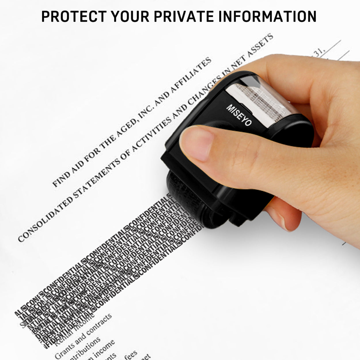 Miseyo Mini Identity Theft Protection Roller Stamp - Black